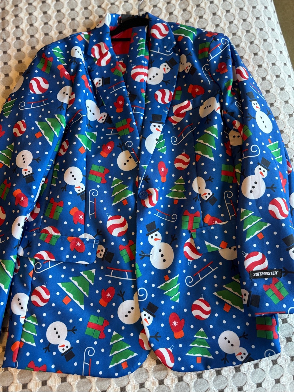 Suitmeister Men's Blue Holiday Snowman Print Blazer, Pants, and Tie